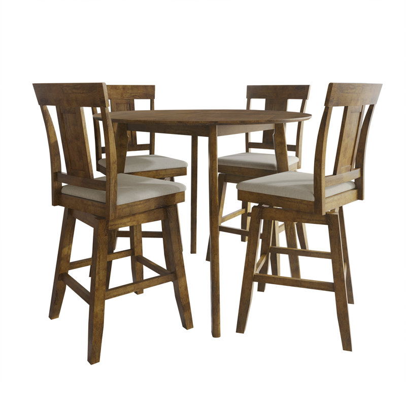5-Piece Counter-Height Round Dining Set with Upholstered Splat-Back Chairs, Brown, Brown