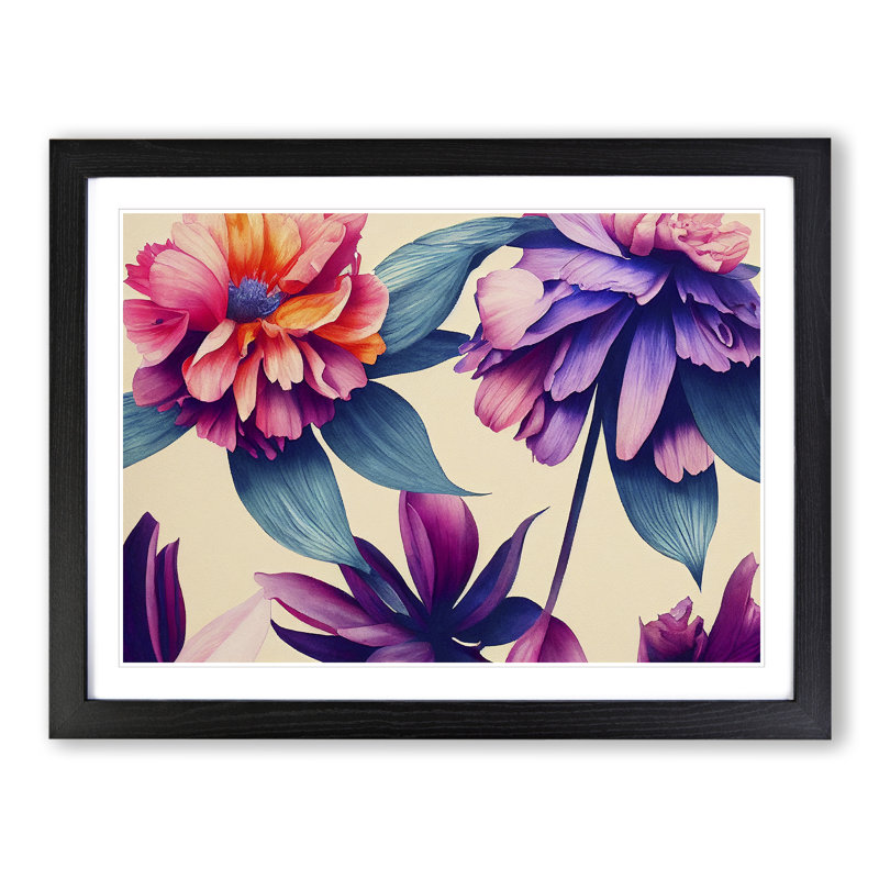 Extravagant Flowers - Single Picture Frame Print, 46cm H x 64cm W x 2cm D, Black