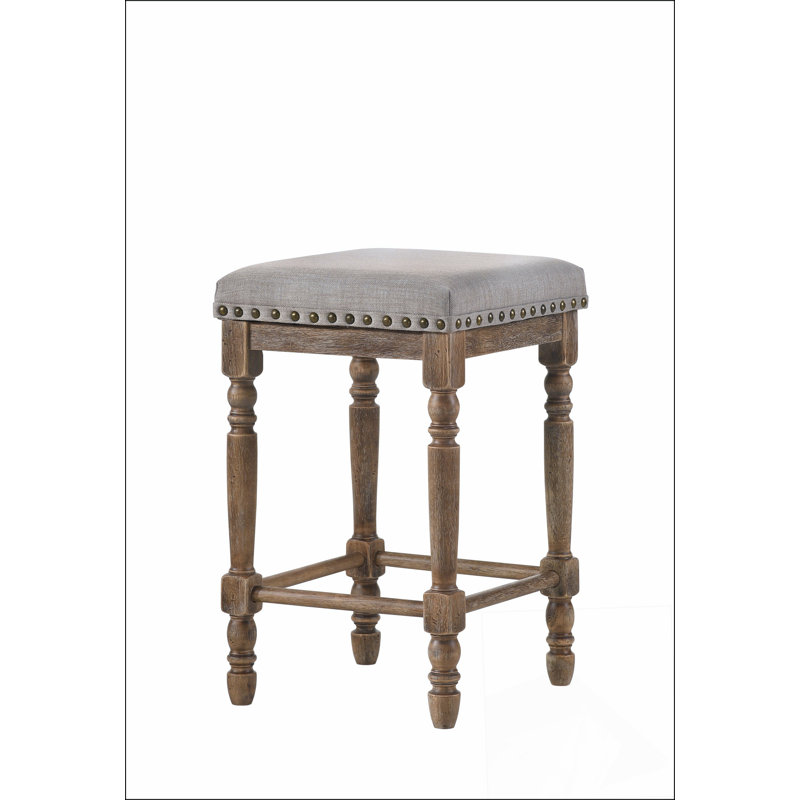 Tabouret à hauteur de comptoir en tissu et finition chêne vieilli Farsiris (ensemble de 2)