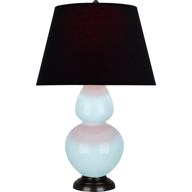 Lampe de table double gourde en céramique, Bleu bébé verni / bronze, Noir / Rouge, Bronze