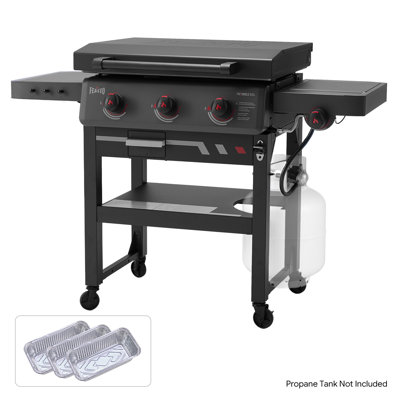 FEASTO 28" Propane Heavy-duty Gas Griddle with Side Burner & Hood, 3-Burner Outdoor Flat Top Grill, 37,500 BTU,  Foldable Side Shelf, Grease Cup & Foil Liners for Backyard BBQ