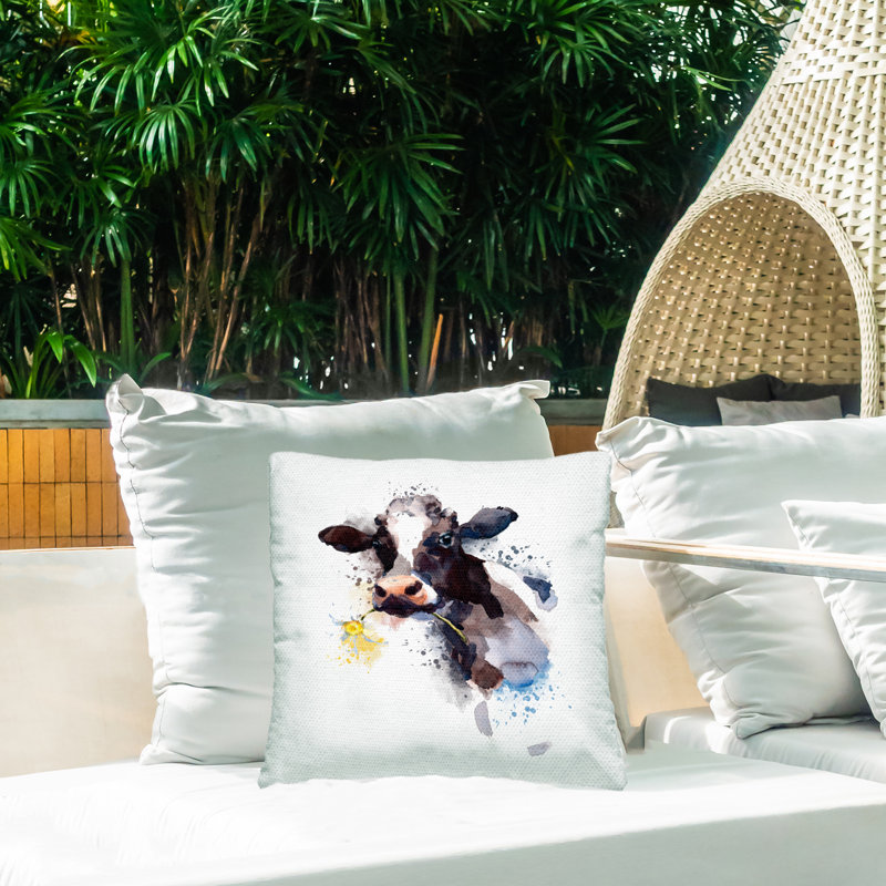 Stupell Industries Cow With Daisy Portrait Printed Outdoor Throw Pillow Design By Artsy Sally