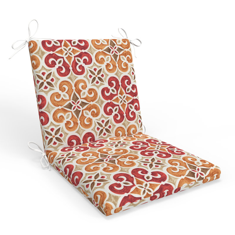 Bungalow Rose Tile Indoor/Outdoor 1 Piece Split Back Chair Seat Cushion with Ties