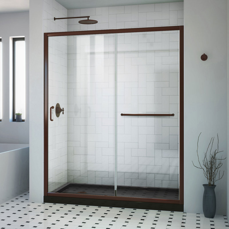Infinity-Z 60" W x 34" D x 74.75" H Semi Frameless Rectangle Tub Enclosure with Towel Bar and Base Included, Left