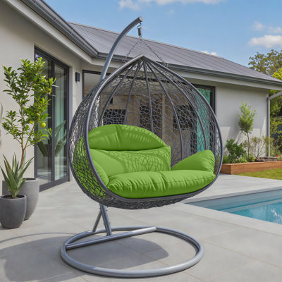 2-Person Teardrop Hanging Egg Chair with Steel Stand & Cushions – All-Weather Wicker Double Swing Loveseat for Indoor & Outdoor Patio