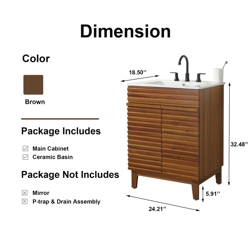 24''Brown Modern Free-Standing Single Bathroom Vanity Set