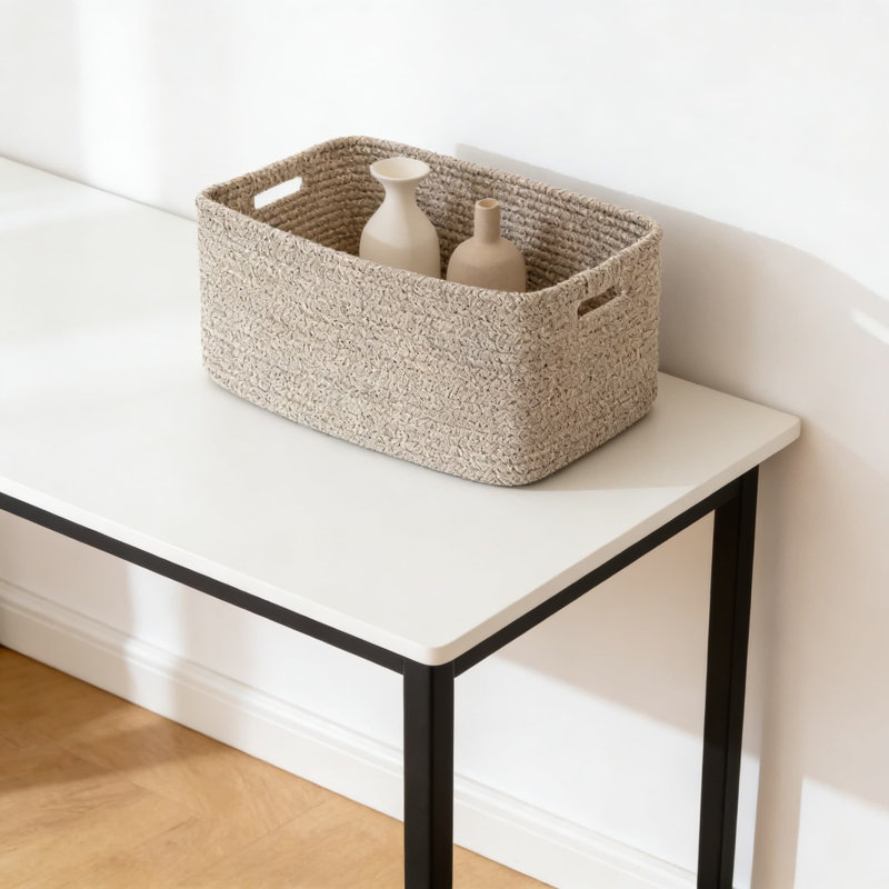 Grand panier de rangement tissé en paquet de 2 avec poignées, bac de rangement en corde de coton pliable pour tablettes, placard, cuisine, jouets et rangement