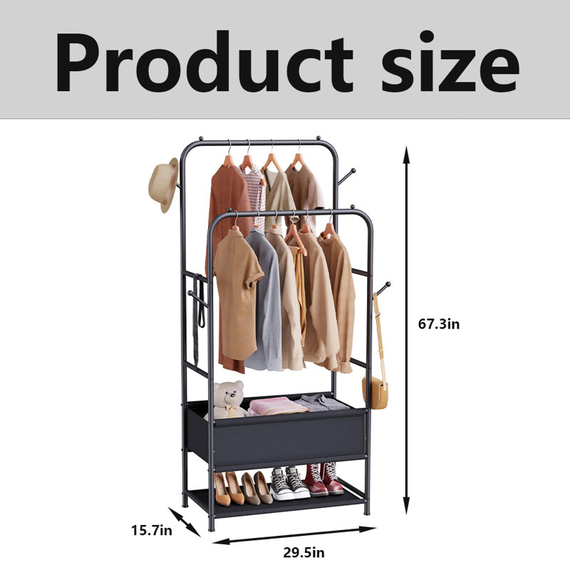 Support à vêtements autoportant à tringle double pour ranger vos chaussures, sacs, chapeaux et vêtements