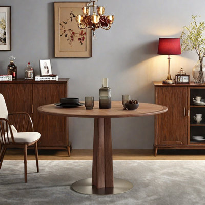 Table ronde simple en bois durable et simple en métal