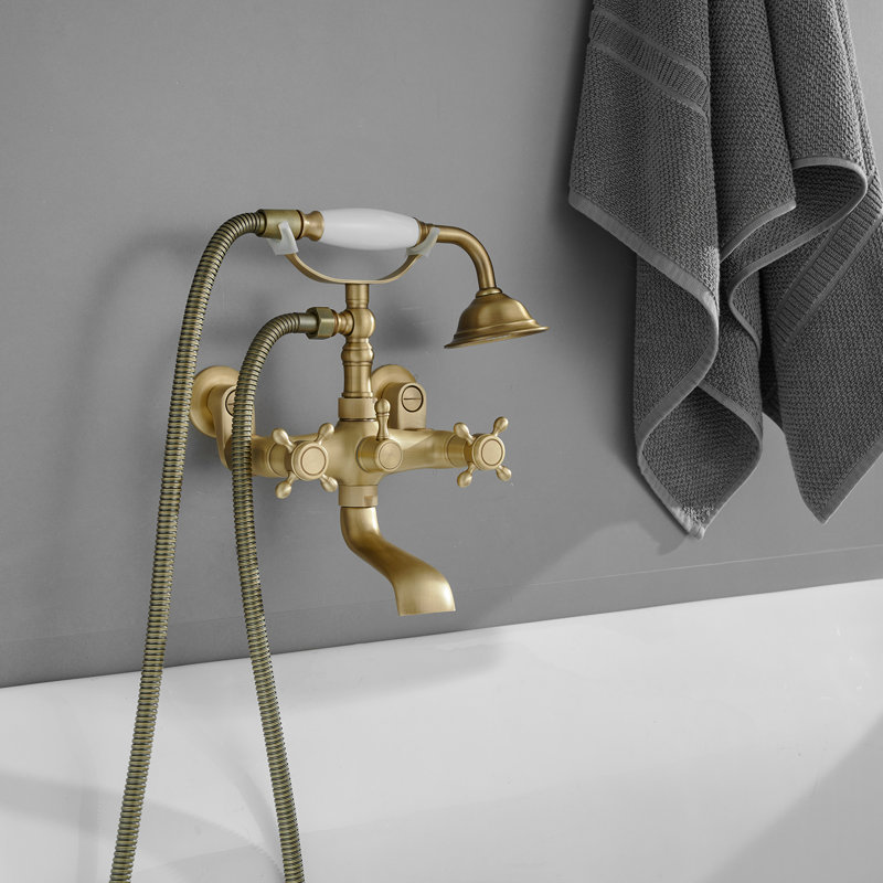 2 Handle Wall Mounted Clawfoot Tub Faucet, Antique Copper