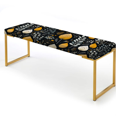 Black And Yellow Moroccan Influence Floral Canvas - Floral Upholstered Gold Bench