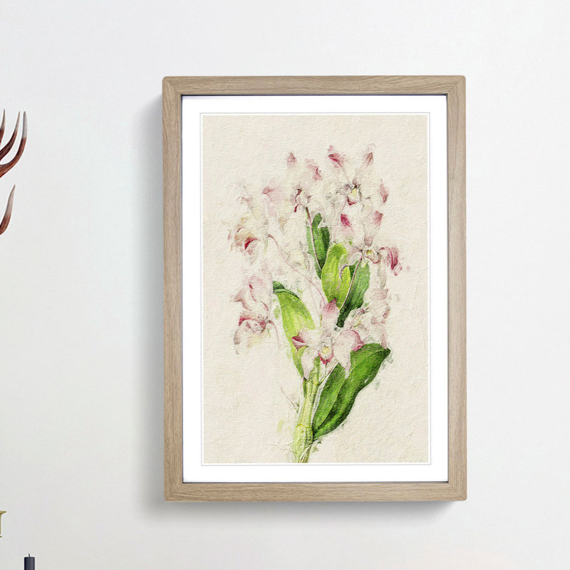 Illustration of Pink Dendrobium Orchids - Picture Frame Painting Print, Oak Framed, 36cm H x 27cm W x 2cm D