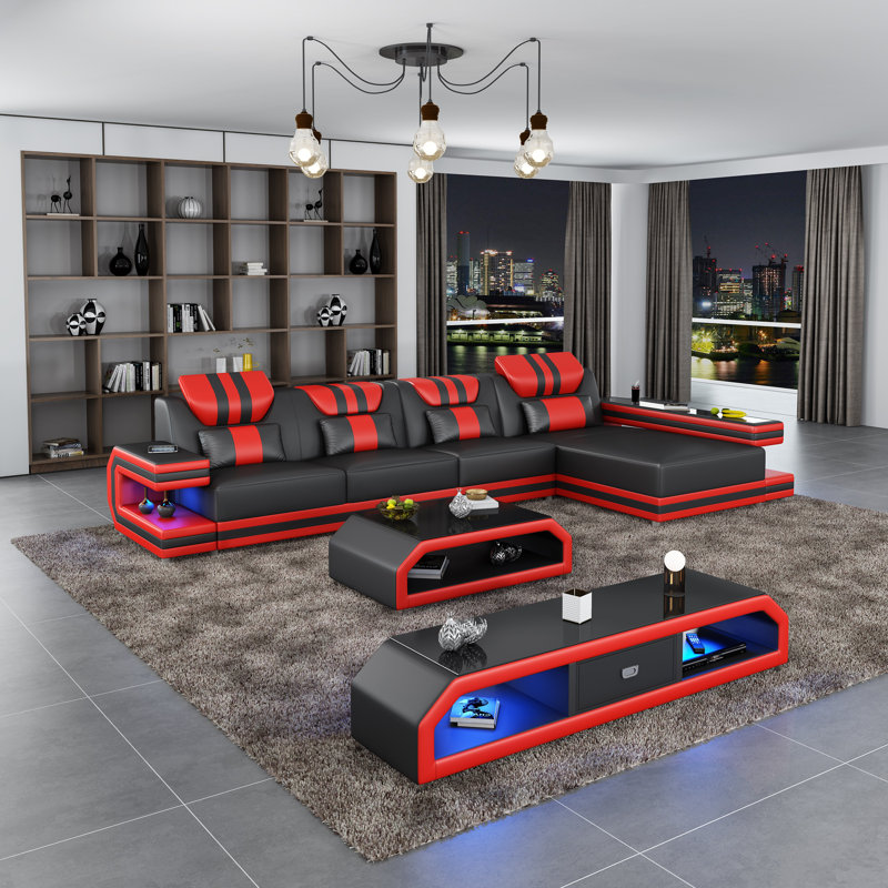 Lightspeed Modular Sectional, Right Hand Facing, Black/White Genuine Leather