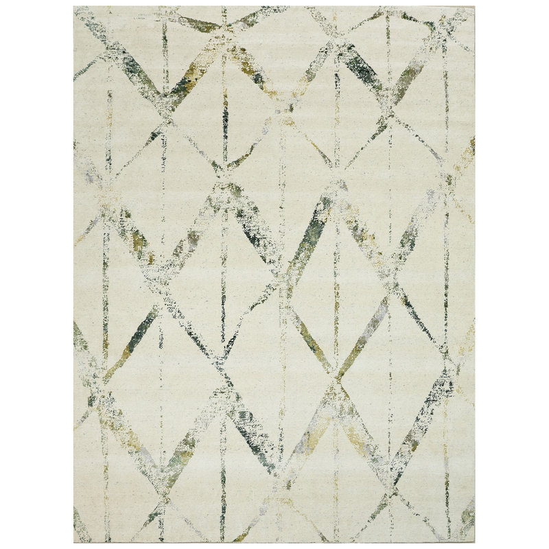 Tapis argent et vert noué à la main de haute qualité, Rectangle 9 pi x 12 pi