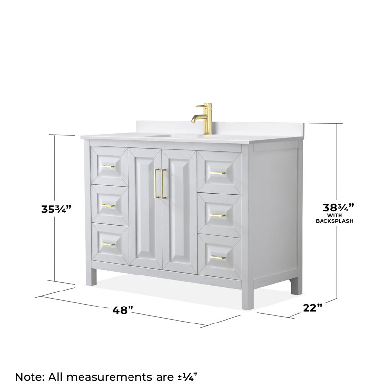 Daria 48'' W Vanity, White, Brushed Gold, White Quartz