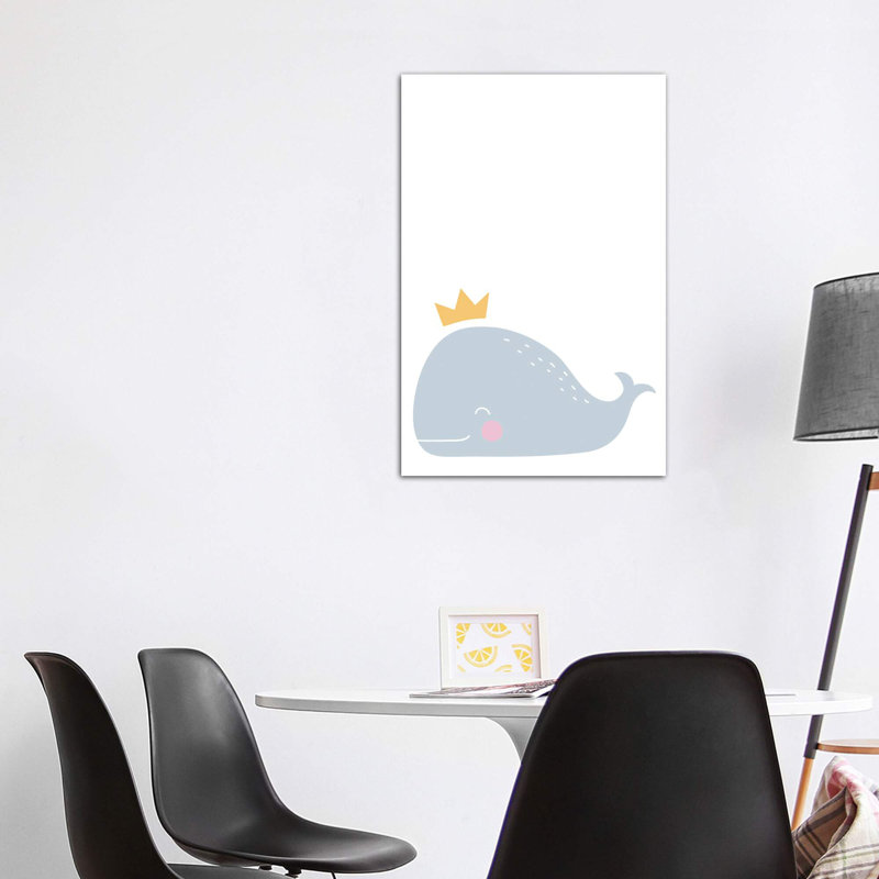 Baleine avec couronne - impression d'art graphique, H 48 po x l 32 po x P 1,5 po, Toile tendue, Pas de tapis