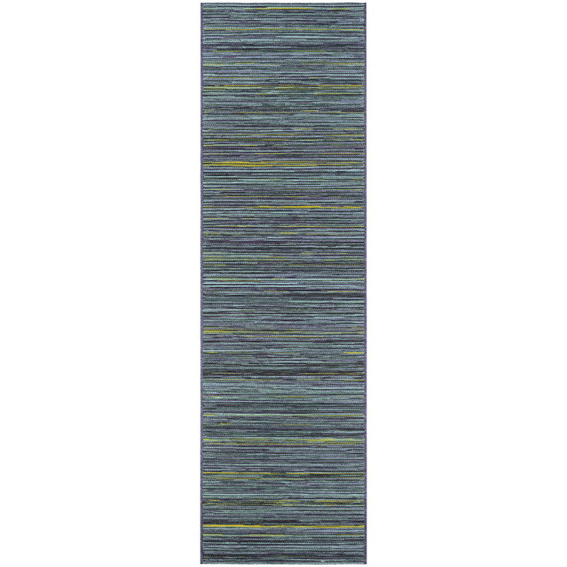 Ellenton Striped Flatweave Teal Cobalt Blue Indoor Outdoor Area Rug, Runner 2'3" x 7'1