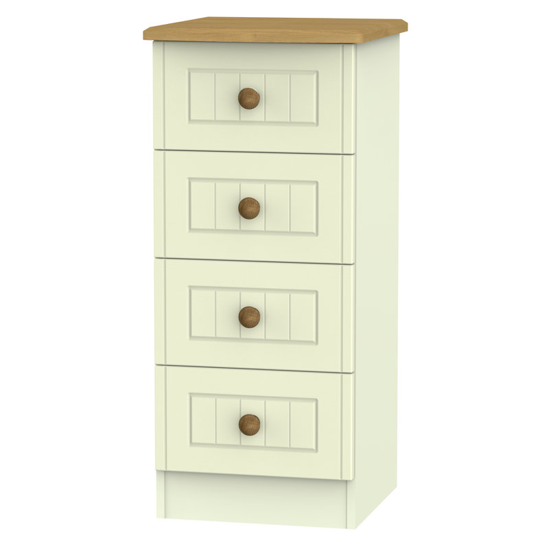 Fully Assembled Saxena 4 Drawer 39.5Cm W Chest, Cream with Oak Finishing