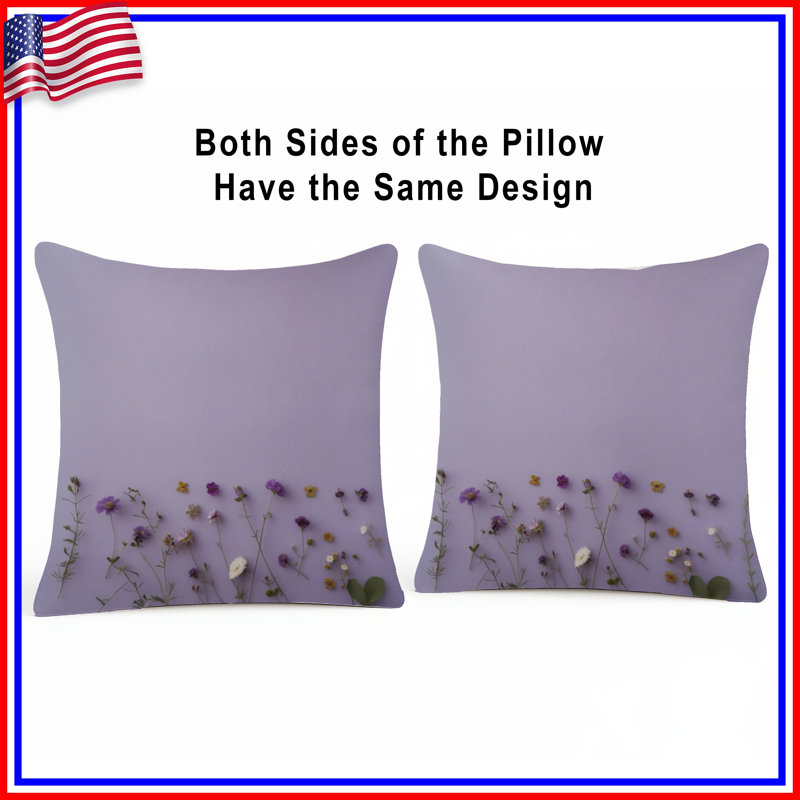 Coussins décoratifs mauves à motif de fleurs sauvages sur fond lavande, 26 x 26 inches