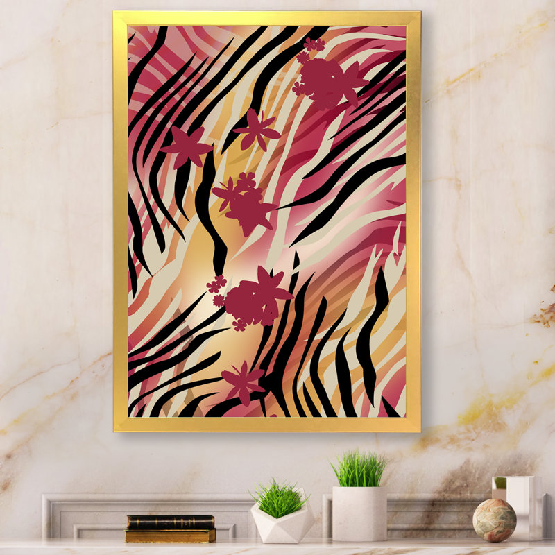 Peau de zèbre III - peinture, H 20 po x l 12 po x P 1 po, Toile avec cadre photo doré