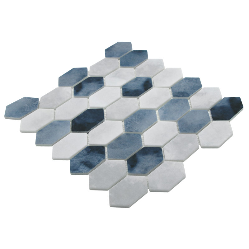 Carreau de mosaïque en verre recyclé hexagonal 10,75 po x 10,12 po, Bleu