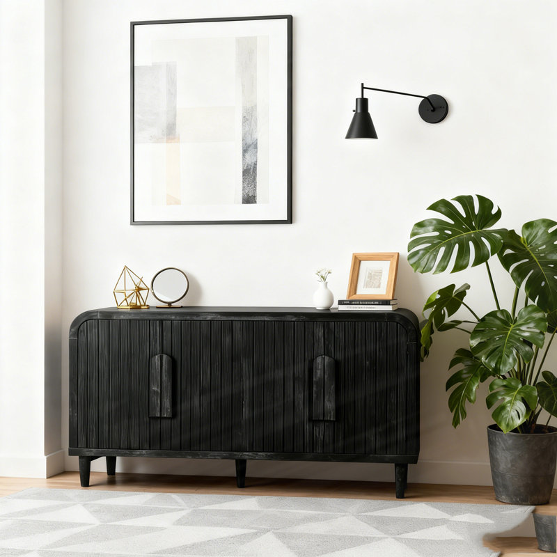 Buffet de rangement 59 po Farmhouse Vintage, Noir antique