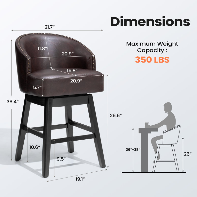 Tabouret de comptoir pivotant 26,5 po Tyleia, Noir, Tabouret de comptoir (siège d'une hauteur de 26,4