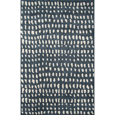 Tapis bleu foncé / ivoire en laine abstrait touffeté à la main Glory