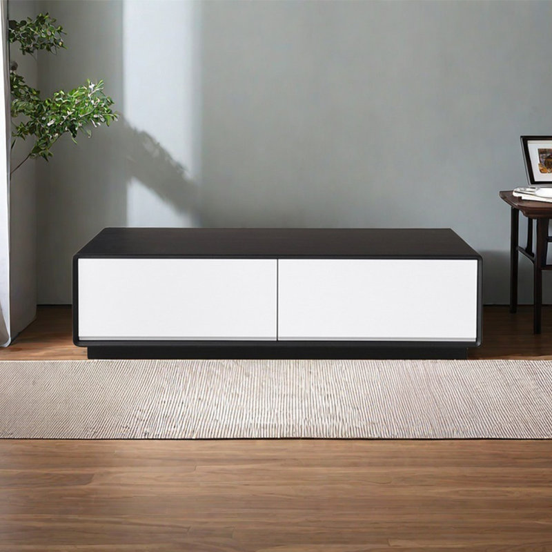 Table de salon moderne et simple rectangulaire, H 13,8 po x L 51,2 po x l 27,6 po, Noir, noir, noir, noir, Blanc