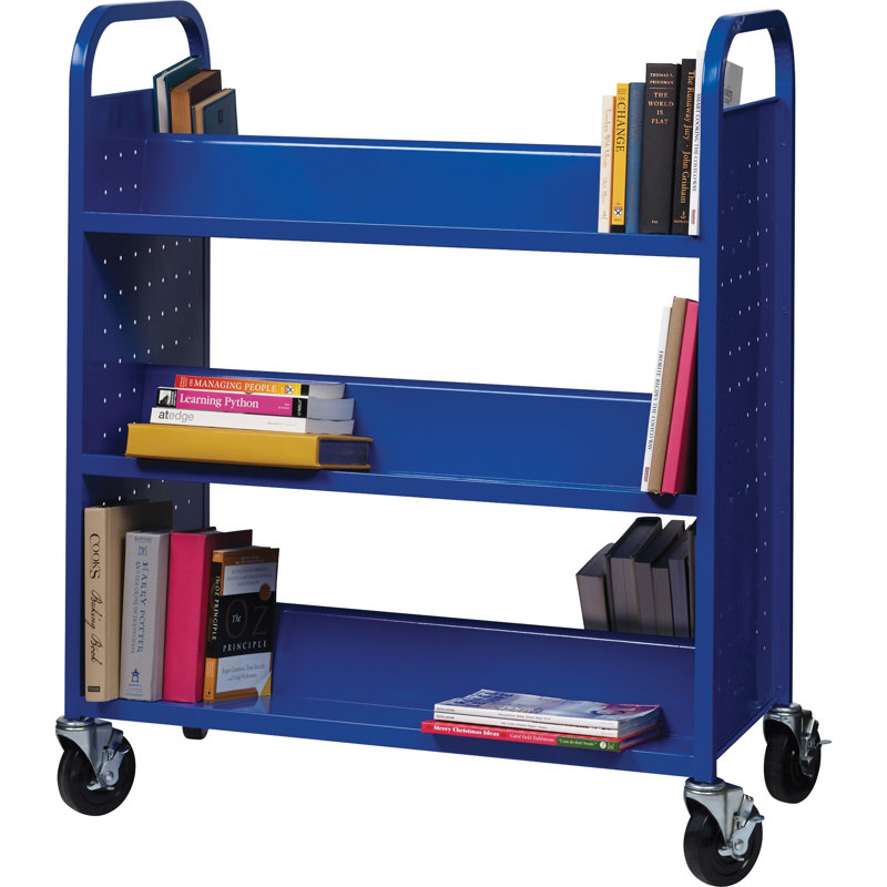 46.25'' H x 38'' W Book Cart with Wheels, Blue, 46.3" H x 38" W x 18" D