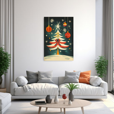 «Festive Mid-Century Tree Classic Modern Retro Christmas Tree Winter Landscape», reproduction d'art mural