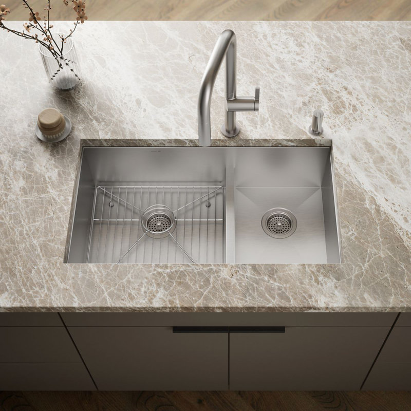 Vault 33" L x 22" W Drop-In Kitchen Sink with 3 Faucet Holes, 4 hole