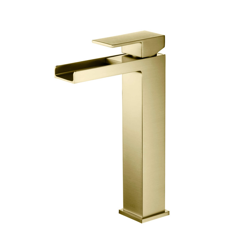 Waterfall Vessel Sink Faucet Single-handle Bathroom Faucet with Drain Assembly, With Drain Assembly, Brush Gold