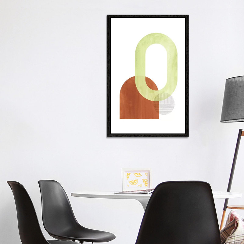 Abstract Terracotta And Green Shapes by Whales Way - Painting on Canvas, Black Framed, 101.6cm H x 66.04cm W x 3.81cm D