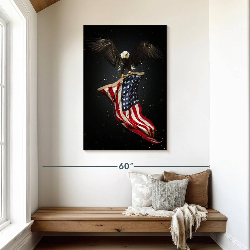 Borges Eagle Flying With American Flag, 45" H x 30" W