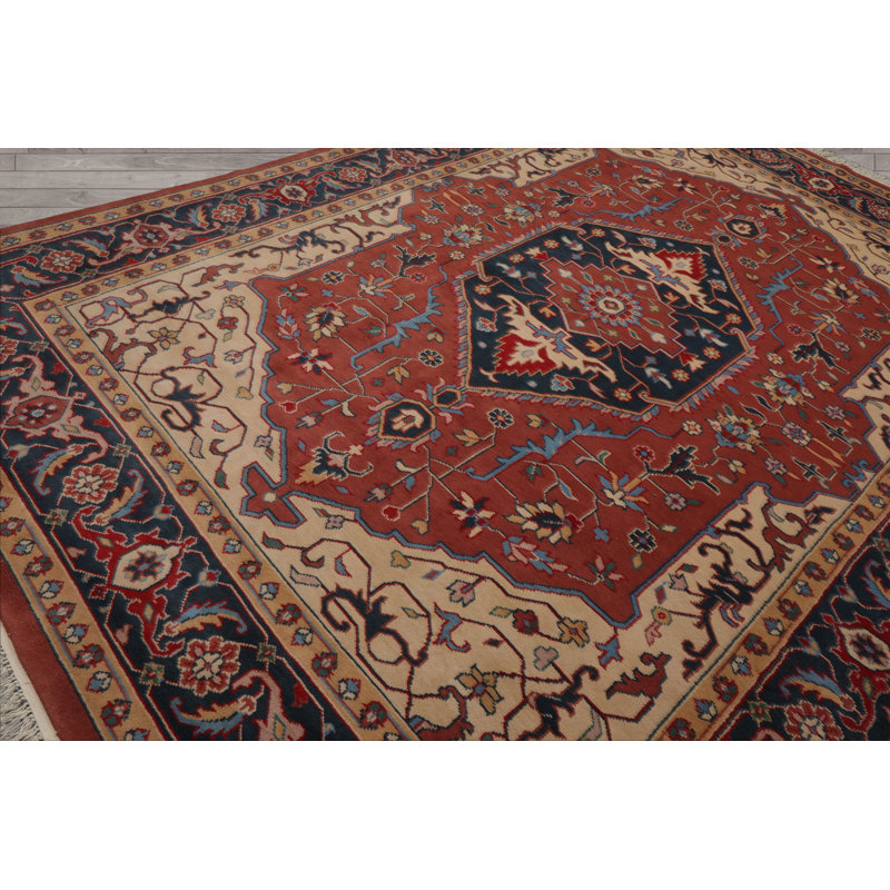 Tapis géométrique en laine noué à la main 9 pi x 12 pi saumon Pande Cameron