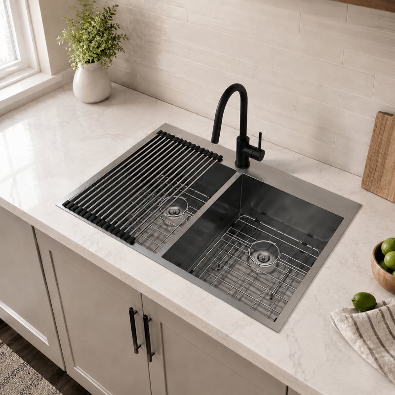 33'' L Drop-in Double Bowl Stainless Steel Kitchen Sink