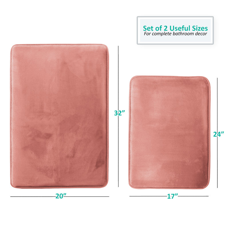 Steph Luxury Memory Foam Bathroom Rug Set, Petit: l 17 po x L 24 po / Grand: l 20 po x L 34 p, Rose brumeux
