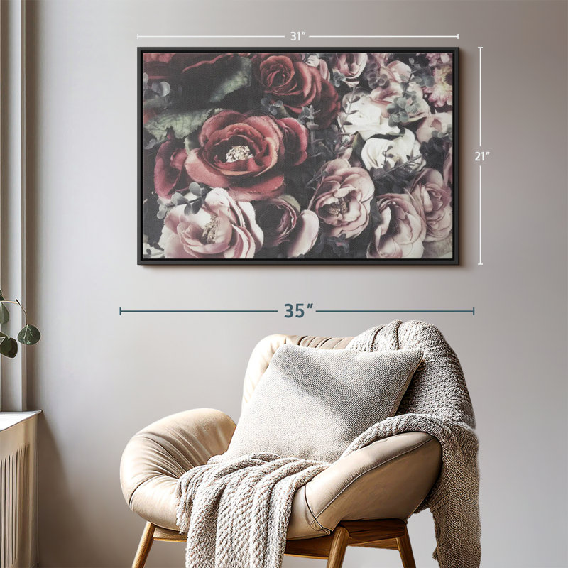 Faux roses, reproduction sur toile, H 21 po x l 31 po