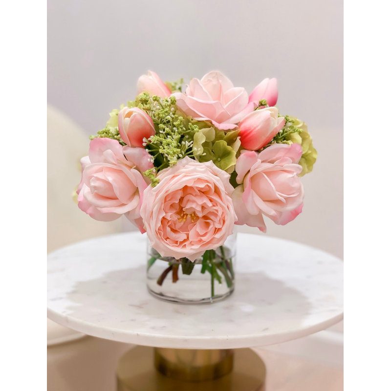 Pink Real Touch Rose & Peony Stems – Lifelike Faux Flowers For DIY Floral Décor