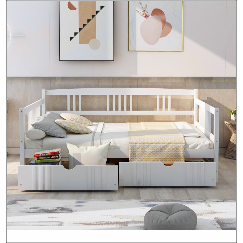 Daybed Wood Bed with Two Drawers, White, Full