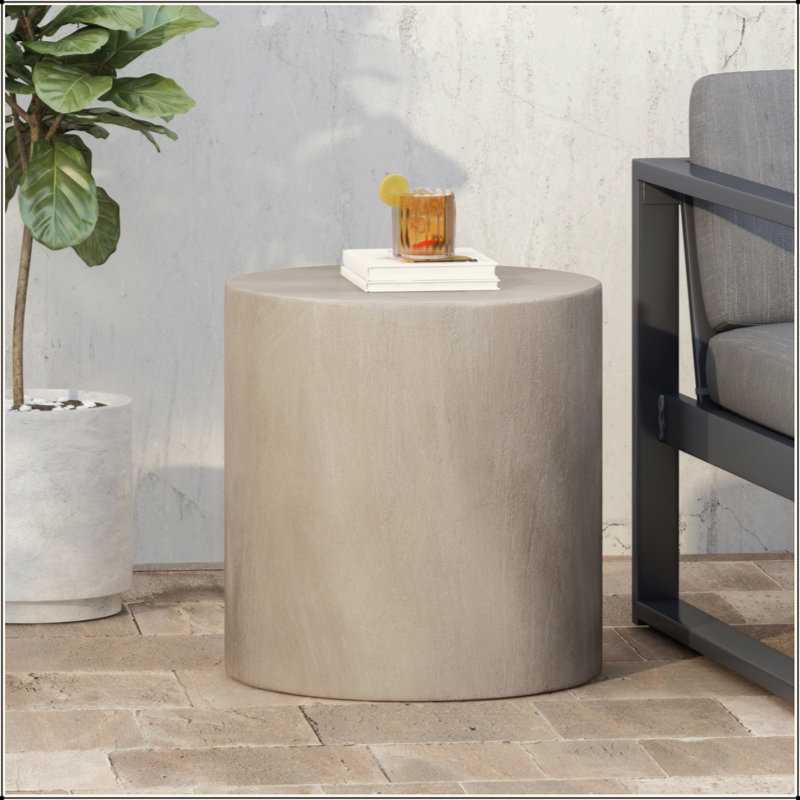 Table d'appoint d'extérieur en béton léger, table d'appoint cylindrique contemporaine pour patio et cour arrière, aucun assemblage requis