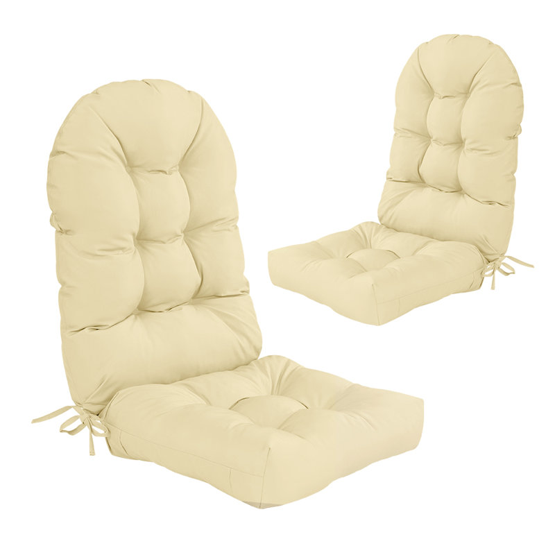 2-Pack Outdoor Adirondack Chair Cushions, Patio Rocking Chair Cushions (44 x 19 x 4 inches), Waterproof Cushions-White, White
