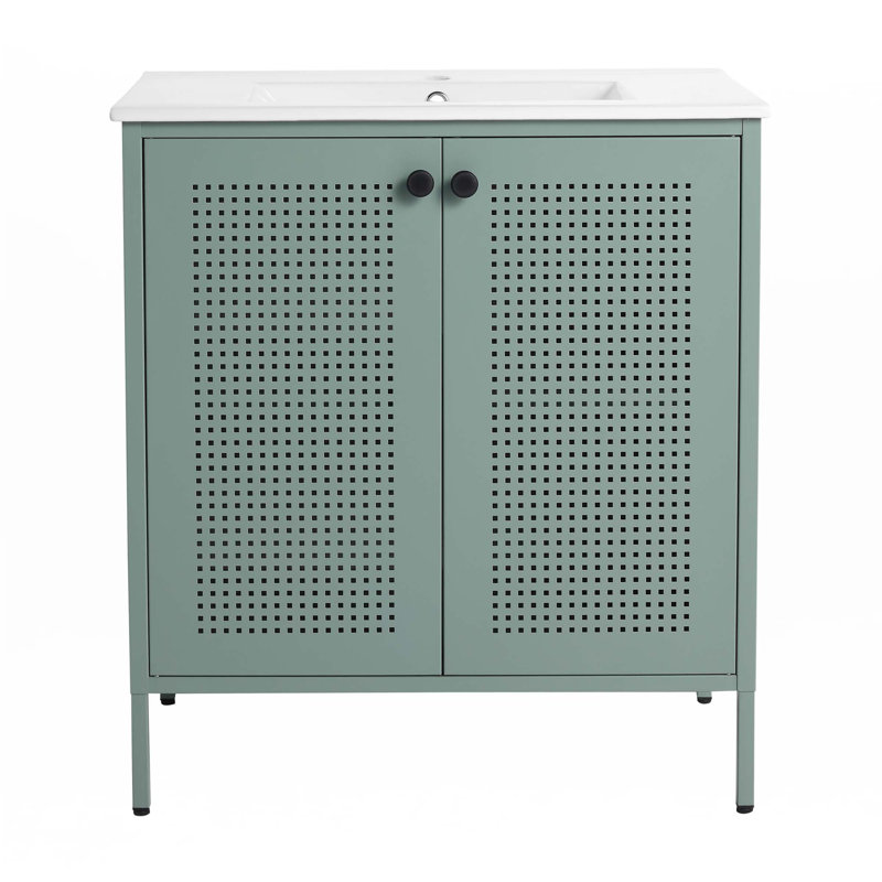 Meuble-lavabo autoportant de 30 po avec lavabo en céramique, Vert menthe