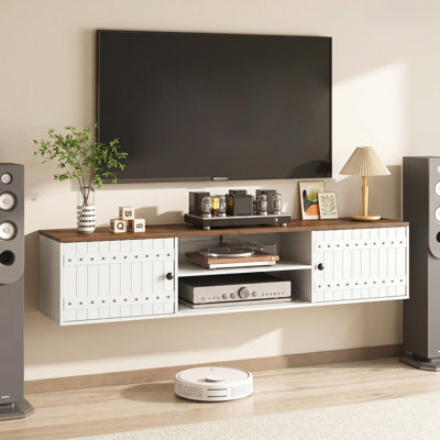 Wall Mounted Floating TV Stand with  Charging Station, Floating Entertainment Center with Doors