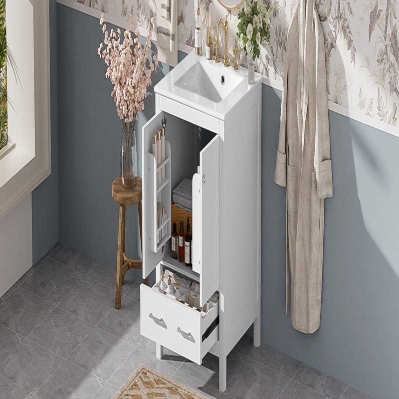Meuble-lavabo compact de 24 pouces avec lavabo encastré, portes à fermeture en douceur et solutions de rangement polyvalentes pour les salles de bain modernes.