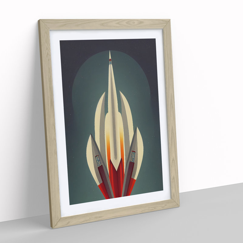 An Unbeatable Spaceship Rocket - Wall Art, 46cm H x 34cm W, Oak Framed