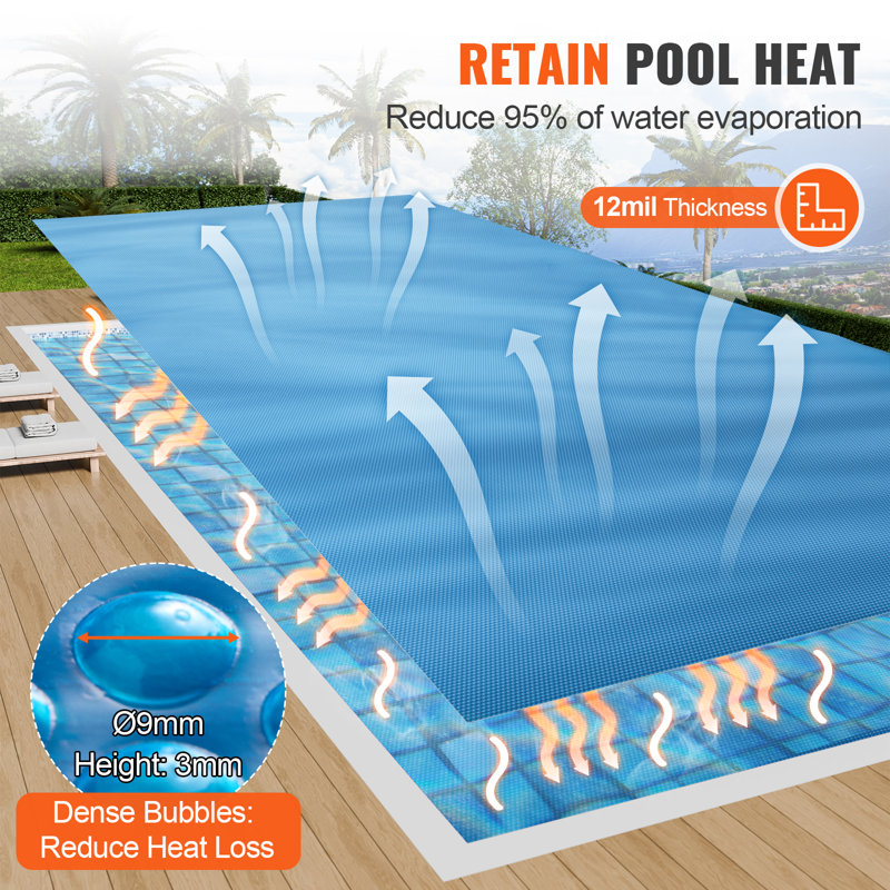VEVOR Blue Rectangular 24x12 ft Solar Pool Cover Blanket