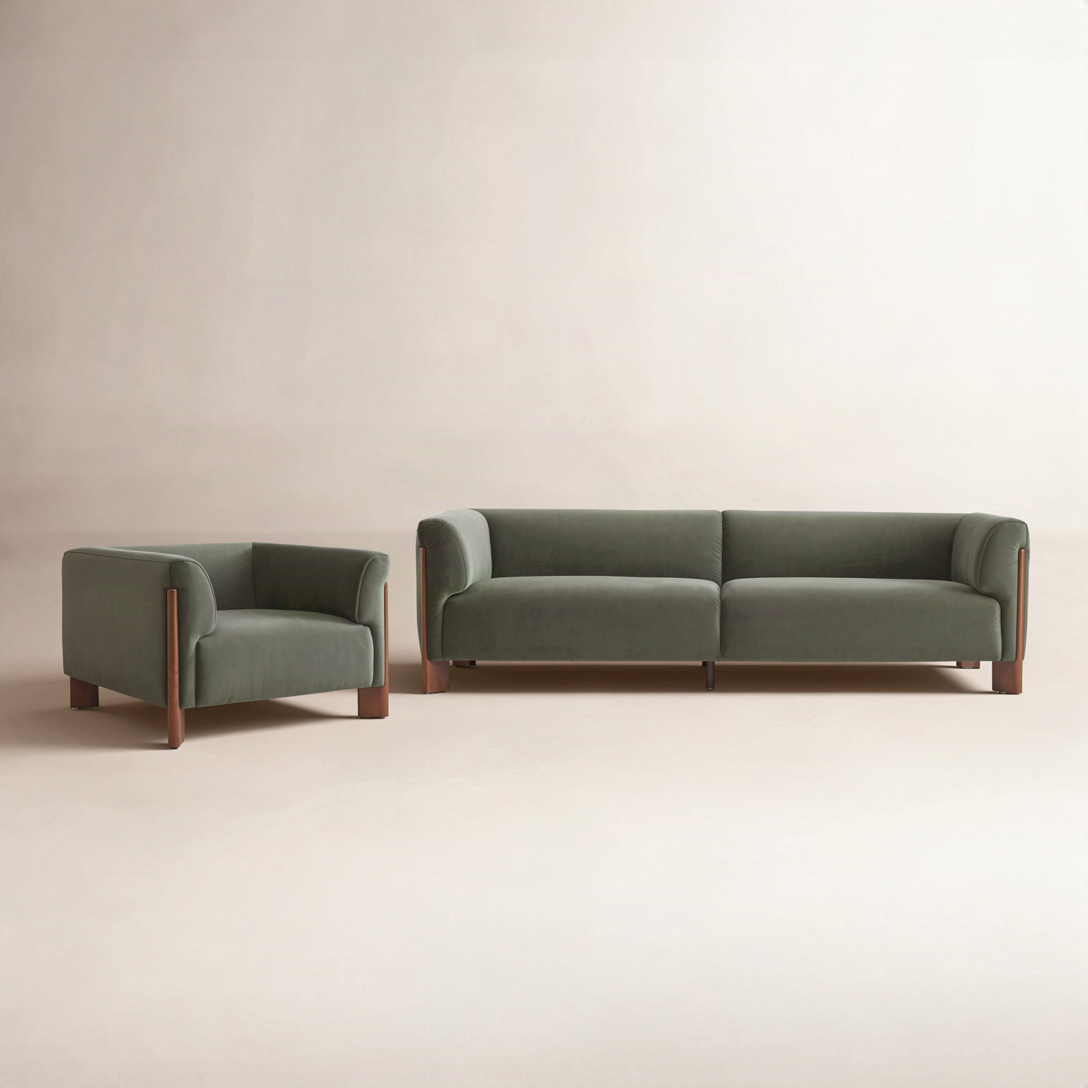 Wanetta 2-Piece Velvet Living Room Set, Soren Olivine Velvet