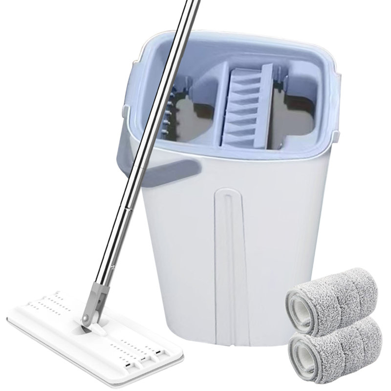 Mop and Bucket with Wringer Set with 10 Reusable Mop Pads for All Floor Types​​​​​​​